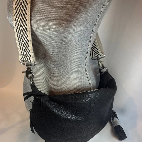 Latico Callie Leather Embossed Black Crossbody Sling Bag/Extra Patterned Strap - Picture 15 of 16